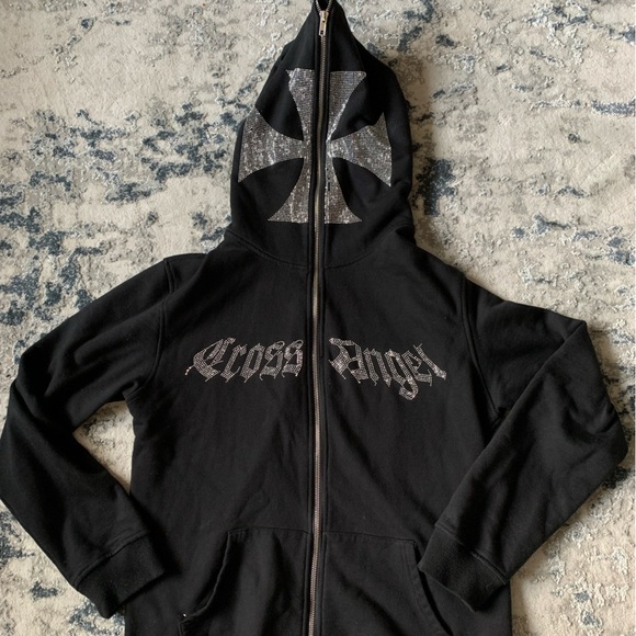 CROSS ANGEL RHINESTONE ZIP UP HOODIE SIZE S MENS - Picture 1 of 5